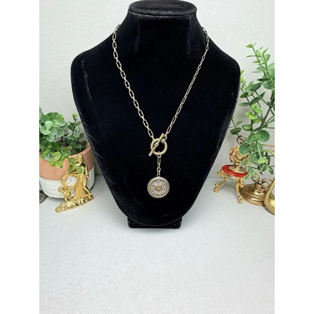 Tommassini Vintage Necklace Bronze Medallion Crest Toggle Chain - Picture 2 of 8